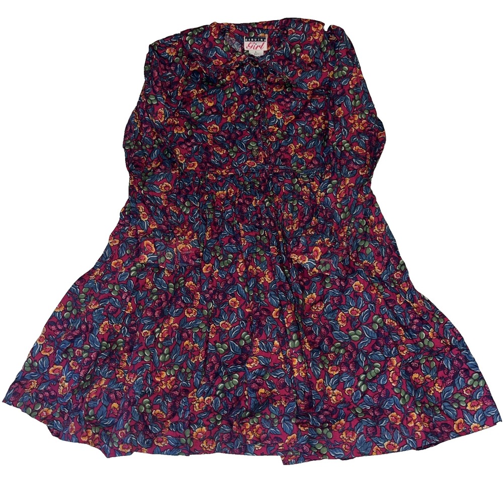 Vintage Genuine Girl Floral Dress 6x 7 90's Long Sleeve Long Victorian Button